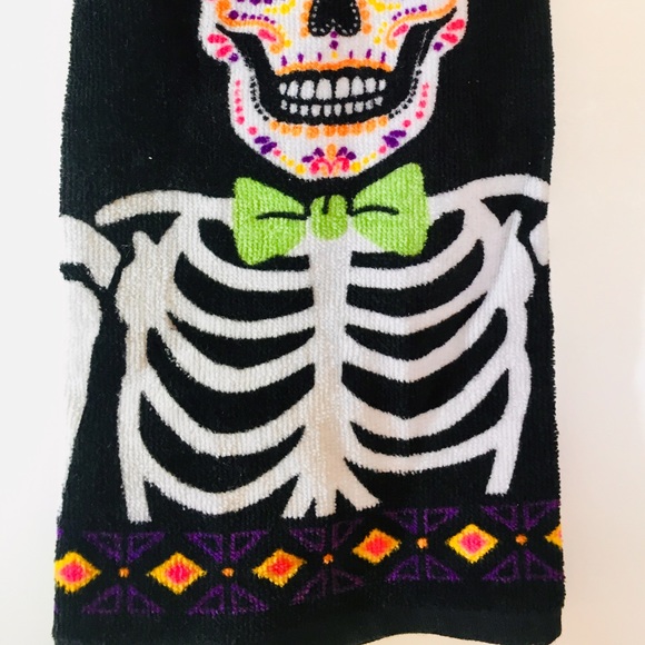 2 Halloween Top Hat Tie DOD Skull Kitchen Towels - Picture 4 of 7